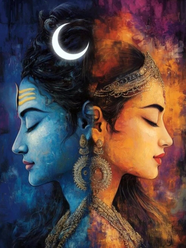 Shiv–Parvati Portrait | A Timeless Calm